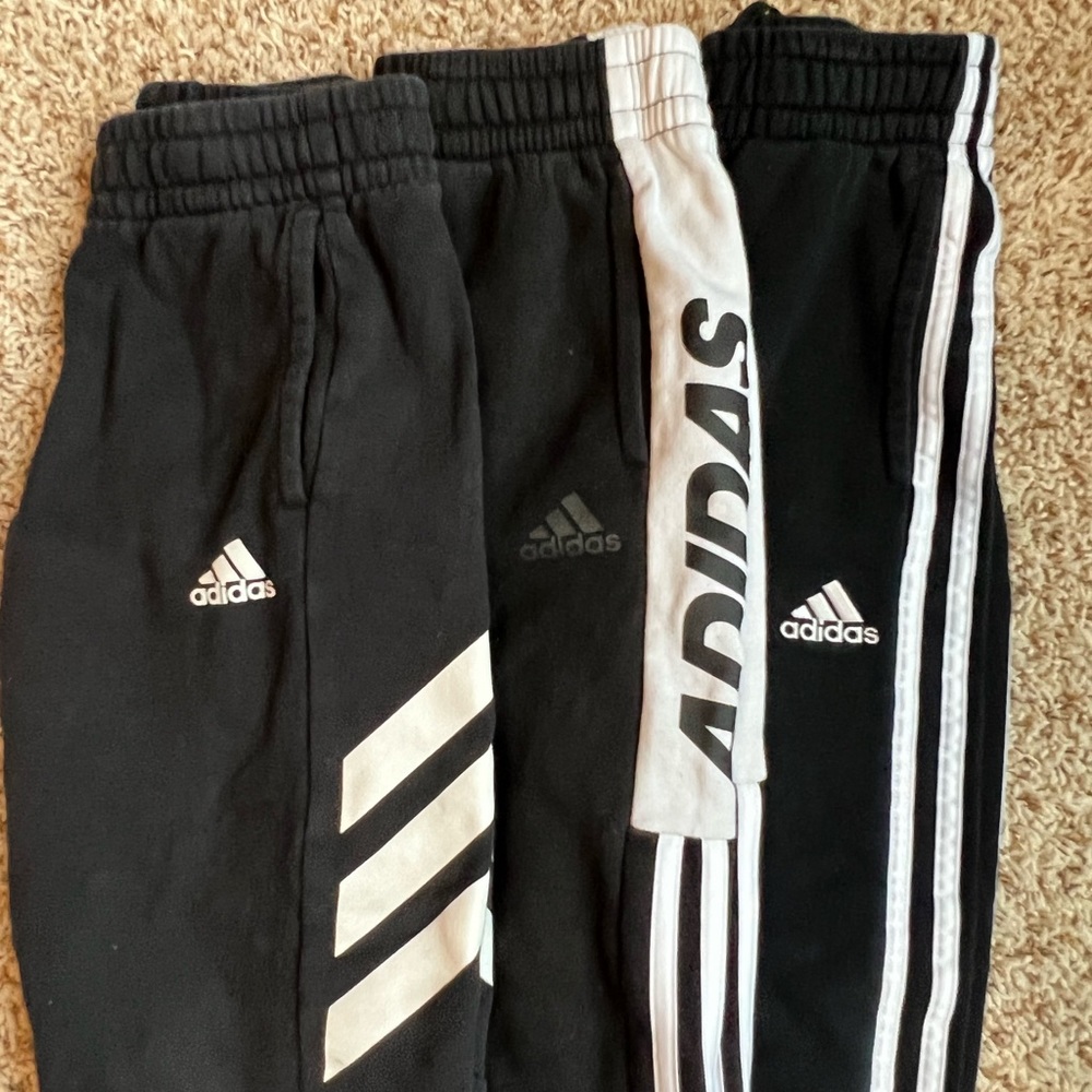 3 pairs Adidas boys black sweatpants size small 8